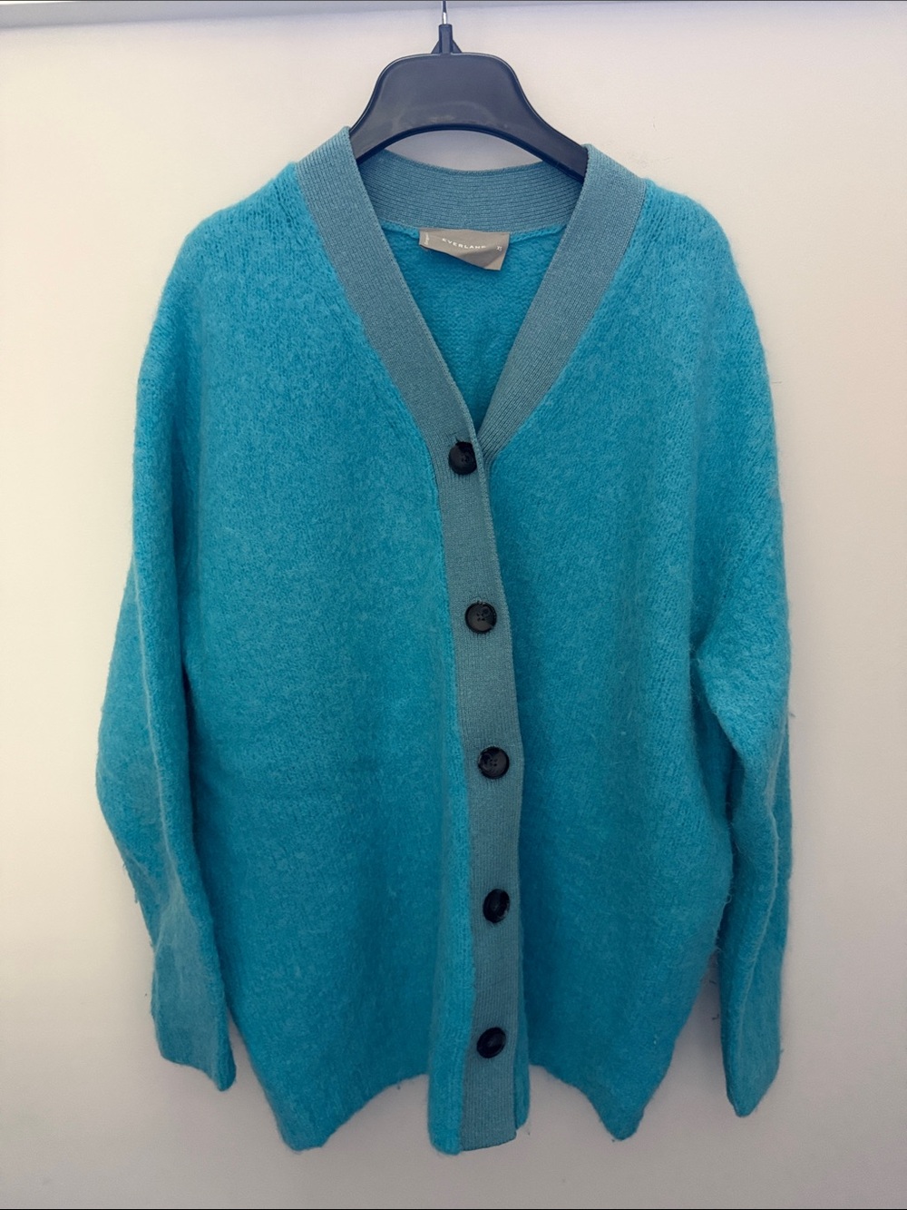 Everlane Bright Blue Button-Up Mohair-Blend Cardigan (Oversized) - size XS